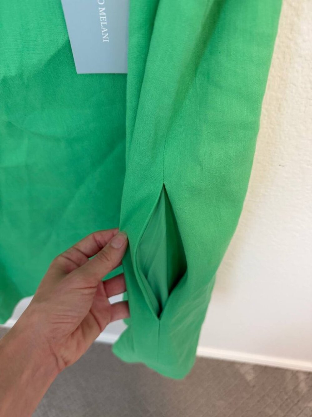 NWT Antonio Melani Women Mini Dress L Green Linen Square Neck Sleeveless Pockets - Picture 7 of 11